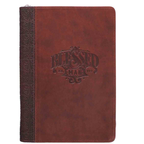 Faux Leather Journal With Zipped Closure -Blessed Man Brown