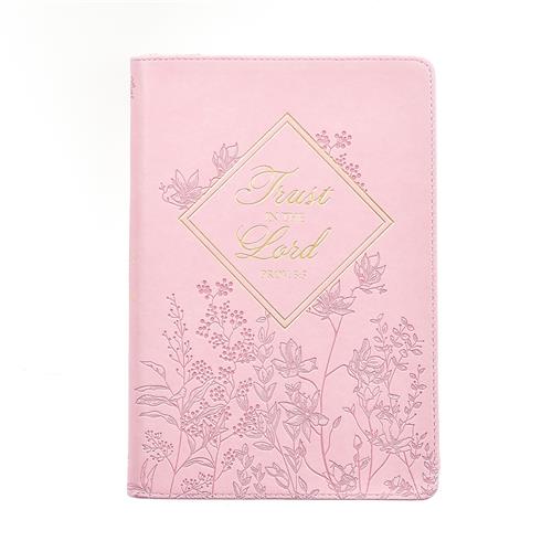 Faux Leather Journal -Trust In The Lord Flowers Pink