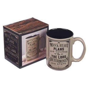 Ceramic Mug -Proverbs  A Man's Heart Plans His Course Brown