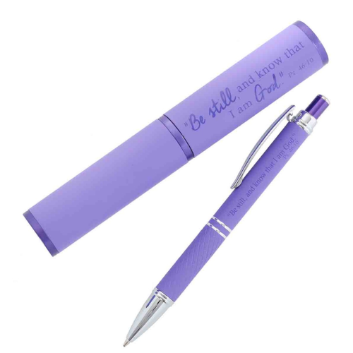 Metal Pen In Tube -Be Still And Know Purple