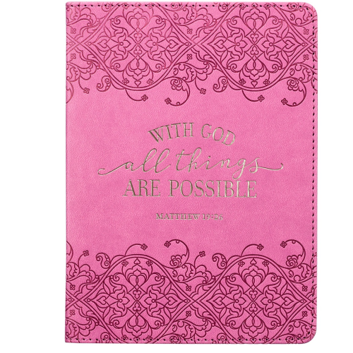 Handy Sized Journal-With God All Things  Pink