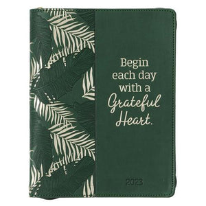 Large Daily Planner For Women 2023 Grateful Heart Green