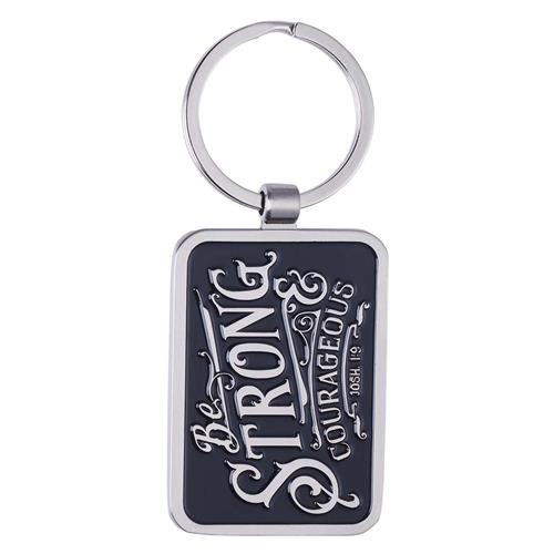 Metal Keyring In Gift Tin -Be Strong & Courageous Black