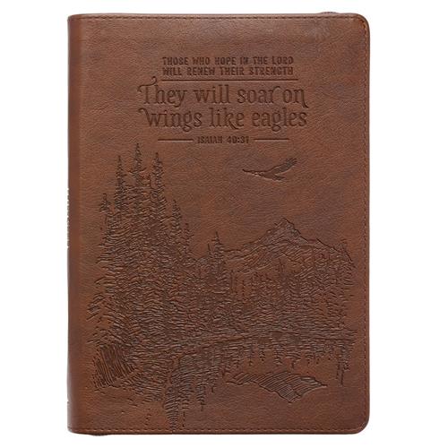 Journal With Zipped Closure -They Will Soar On Wings Tan Faux Leather