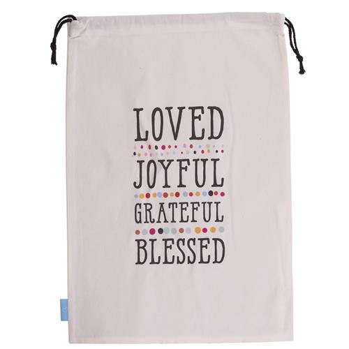 Extra Large Cotton Drawstring Bag -Loved Joyful Grateful Blessed