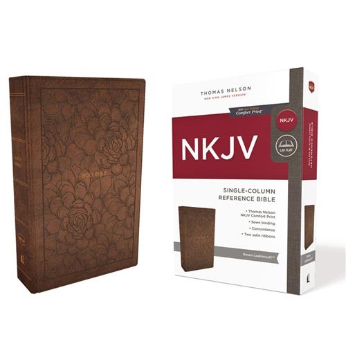Bible -NKJV Single Column Ref Bible Red Letter Brown (Comfort Print)(Imitation Leather)