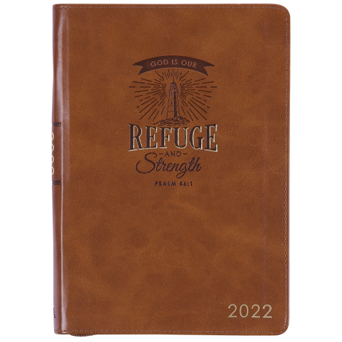 Executive Planner 2022 - Refuge And Strength Brown Imitation Leather With Zip
