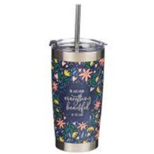 Stainless Steel Mug with Straw - Everything Beautiful (Eccl 3v11)