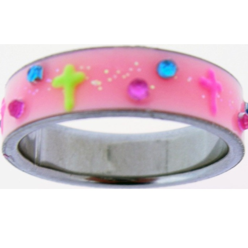 Ring - Pink UV Glow Cross (Size 6)