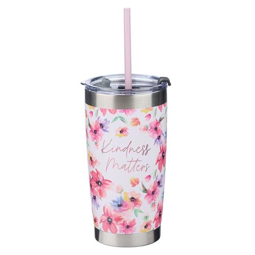 Stainless Steel Mug With Straw -Kindness Matters