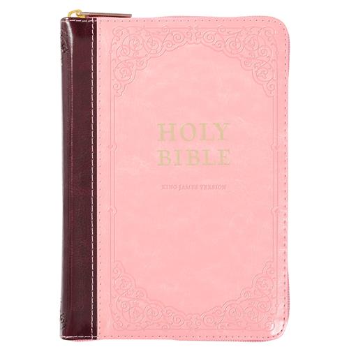 Bible -KJV Compact Bible Two-Tone Pink And Brown With Zip (Imitation Leather)