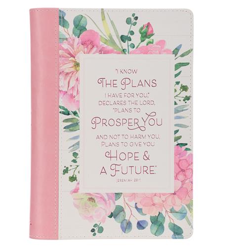 Faux Leather Journal with Zipped Closure -I Know the Plans Pink