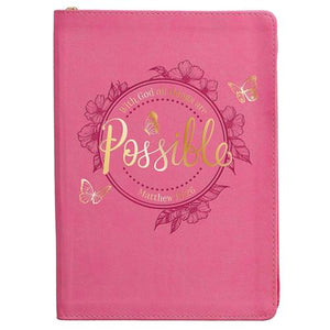 Journal With Zipped Closure -With God Pink Faux Leather