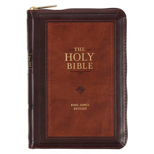 Bible -KJV Compact Bible Two-Tone Brown With Zip (Imitation Leather)