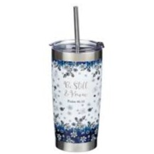 Stainless Steel Mug With Straw - Be Still (Psalm 46v10)
