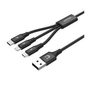 Cable -Unitek 1.2M Type C, Micro USB, Light Cable 3IN1 (C14049BK)