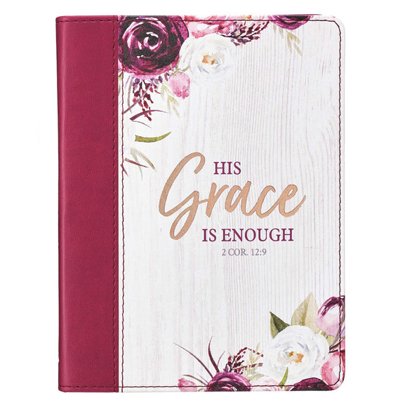 Journal - His Grace Is Enough, 2 Corinthians 12v9 (Magenta/Plum Floral, Faux Leather)