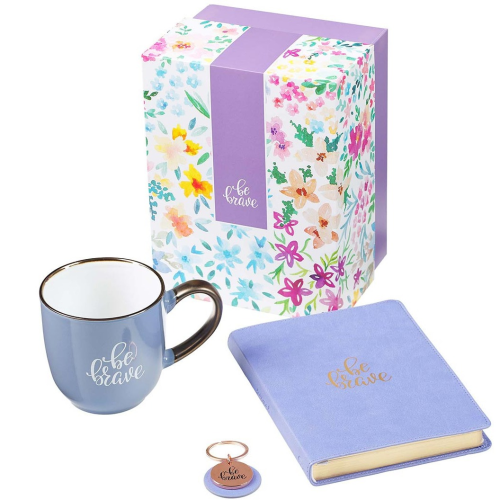 Gift Set - Be Brave Journal, Mug and Keyring (Purple)
