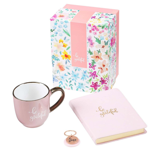 Gift Set - Be Grateful Journal, Mug and Keyring (Pink)