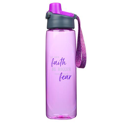 Plastic Water Bottle -Faith Bigger Than Fear Purple