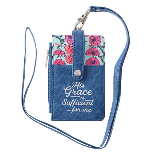 ID Card Holder -His Grace Is Sufficient 2 Corinthians 12V9 Blue