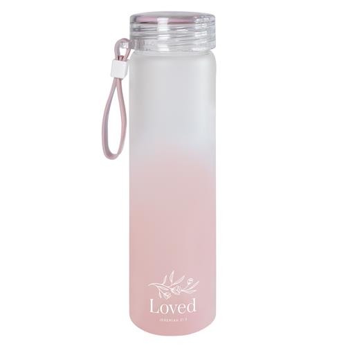 Frosted Glass Water Bottle - Loved Pink Jeremiah 31vs3
