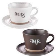Gift Set - Mr & Mrs, Coffee Mug and Saucer Set