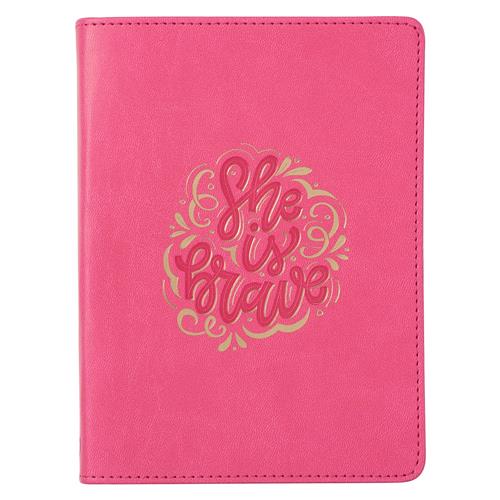 Faux Leather Journal - She Is Brave Pink