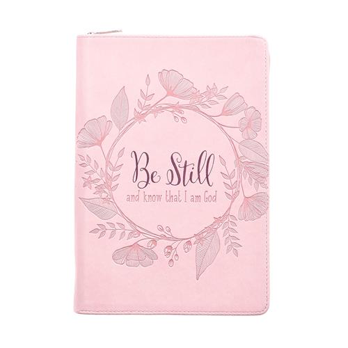Faux Leather Journal -Be Still Floral Wreath Pink