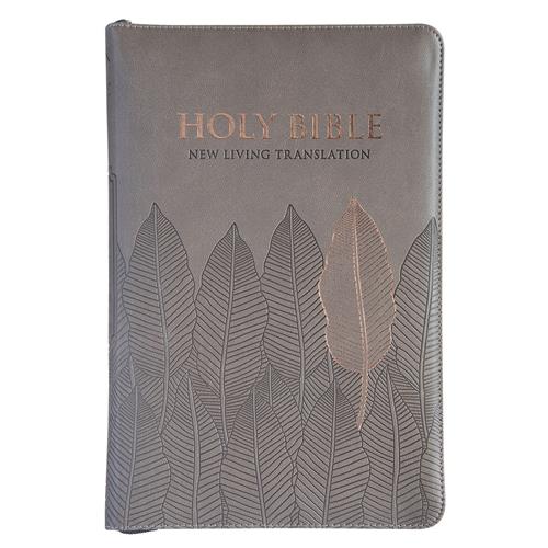 Bible -NLT Standard Bible Thumb Indexed With Zip Brown Leaves (Imitation Leather)