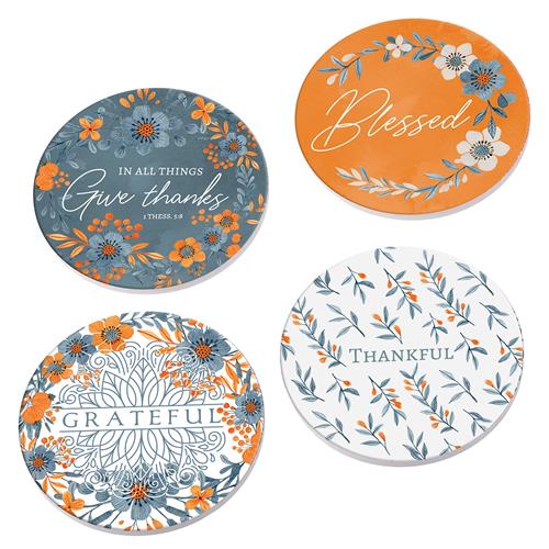 Ceramic Coasters -Give Thanks Set Of 4