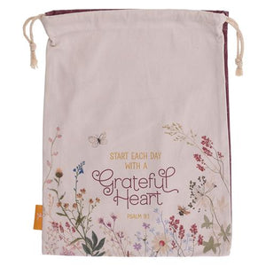 Large Cotton Drawstring Bag -Start Each Day With A Grateful Heart