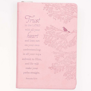 Faux Leather Journal With Zipped Closure -Trust In The Lord Tree Pink