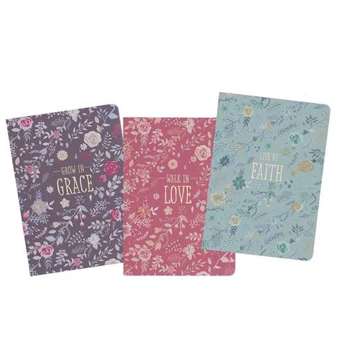Large Notebook Set -Grow In Grace, Walk In Love, Live By Faith
