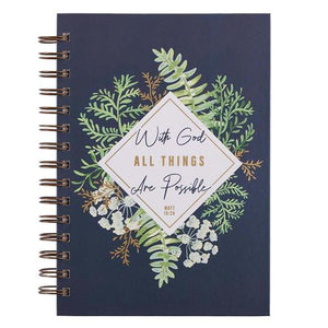 Hardcover Wirebound Journal -All Things Are Possible Blue Leaves