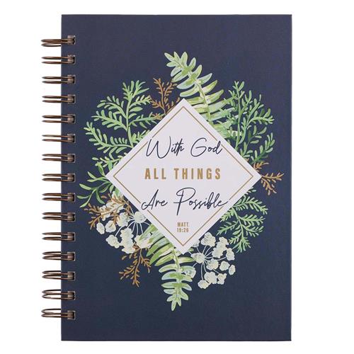 Hardcover Wirebound Journal -All Things Are Possible Blue Leaves