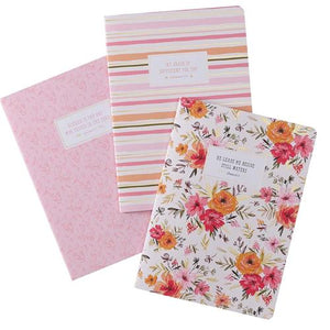 Large Notebook Set -Blessed Floral, Stripe And Pink Set Of 3