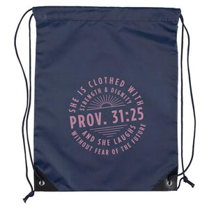 Waterproof Polyester Drawstring Bag -She Is Clothed With Strength & Dignity