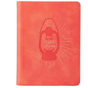 Handy-Sized Faux Leather Journal -Let Your Light Shine Coral