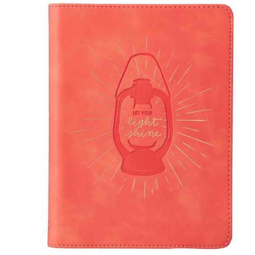 Handy-Sized Faux Leather Journal -Let Your Light Shine Coral