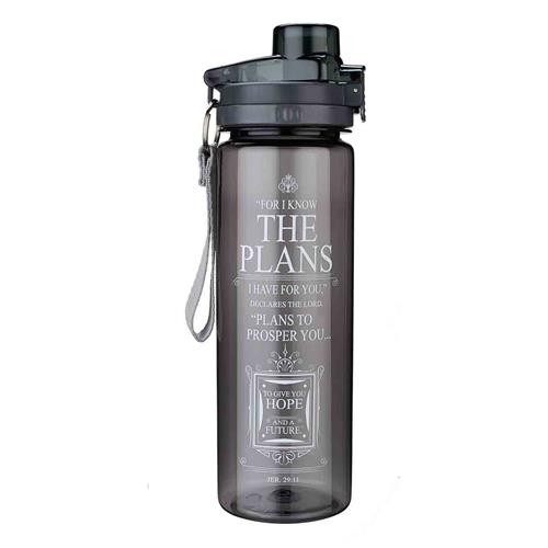Plastic Water Bottle - For I Know The Plans Black