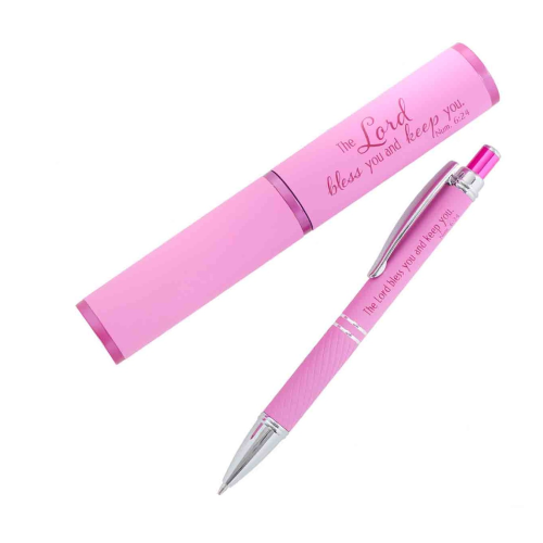 Metal Pen In Tube- The Lord Bless You Pink
